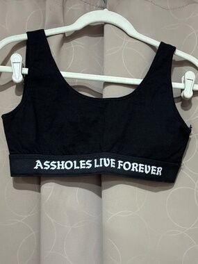 Assholes Live Forever Black Bra. NWOT.